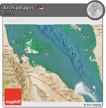 Shaded Relief 3D Map of Archipelagos, satellite outside