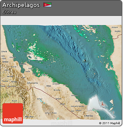 Shaded Relief 3D Map of Archipelagos, satellite outside