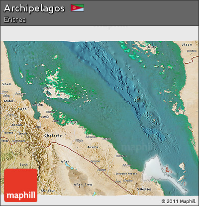Shaded Relief 3D Map of Archipelagos, satellite outside