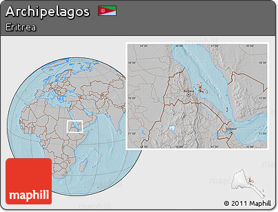 Gray Location Map of Archipelagos, within the entire country, hill shading