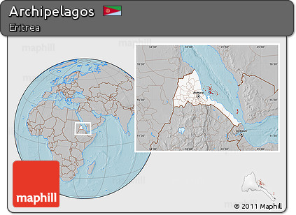 Gray Location Map of Archipelagos, highlighted country, within the entire country, hill shading
