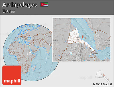 Gray Location Map of Archipelagos, highlighted country, within the entire country, hill shading