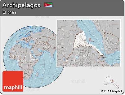 Gray Location Map of Archipelagos, highlighted country, within the entire country, hill shading