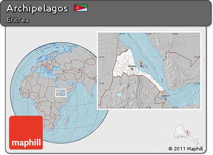 Gray Location Map of Archipelagos, highlighted country, hill shading