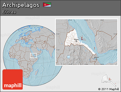 Gray Location Map of Archipelagos, highlighted country, hill shading