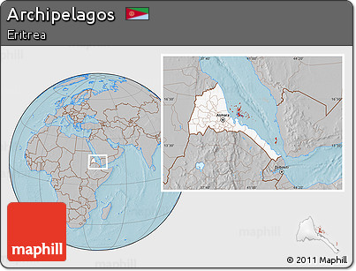 Gray Location Map of Archipelagos, highlighted country, hill shading
