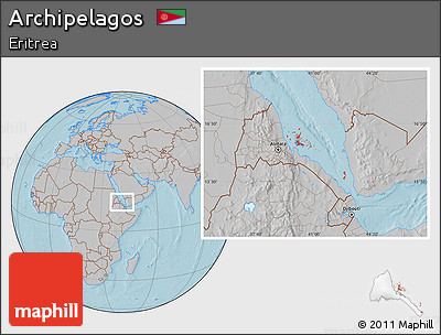 Gray Location Map of Archipelagos, hill shading