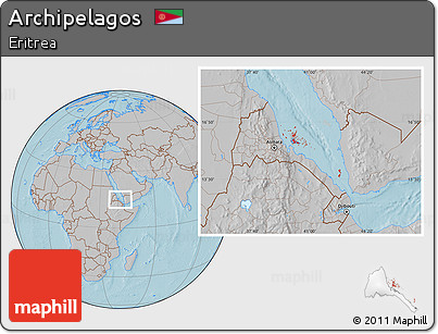 Gray Location Map of Archipelagos, hill shading