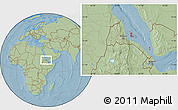 Savanna Style Location Map of Archipelagos, within the entire country, hill shading