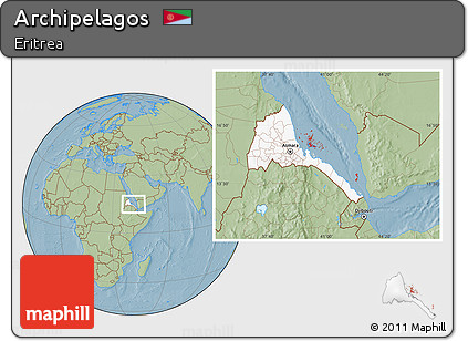 Savanna Style Location Map of Archipelagos, highlighted country, hill shading