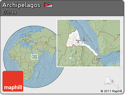 Savanna Style Location Map of Archipelagos, highlighted country, hill shading