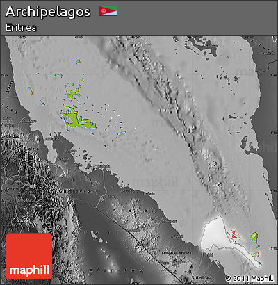 Physical Map of Archipelagos, darken, desaturated