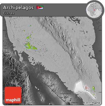Physical Map of Archipelagos, darken, desaturated