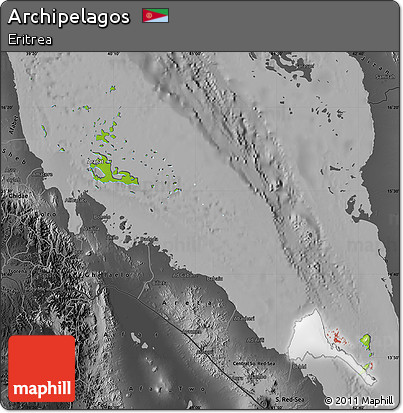 Physical Map of Archipelagos, darken, desaturated