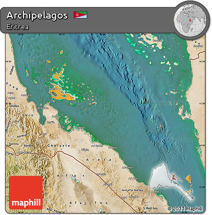Political Shades Map of Archipelagos, satellite outside