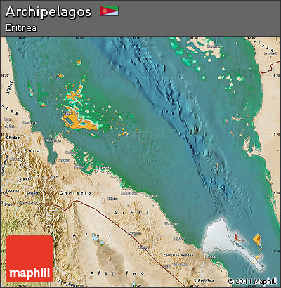 Political Shades Map of Archipelagos, satellite outside