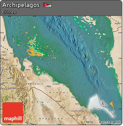 Political Shades Map of Archipelagos, satellite outside