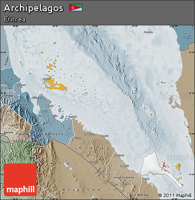 Political Shades Map of Archipelagos, semi-desaturated
