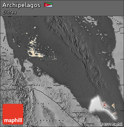 Satellite Map of Archipelagos, darken, desaturated