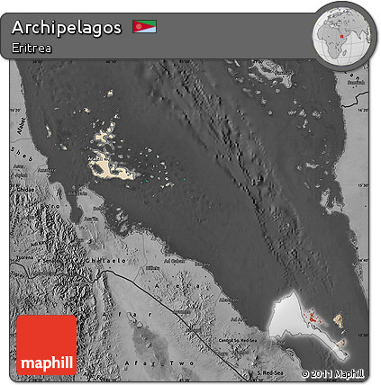 Satellite Map of Archipelagos, darken, desaturated