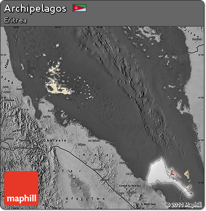 Satellite Map of Archipelagos, darken, desaturated