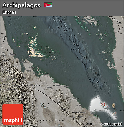 Satellite Map of Archipelagos, darken, semi-desaturated