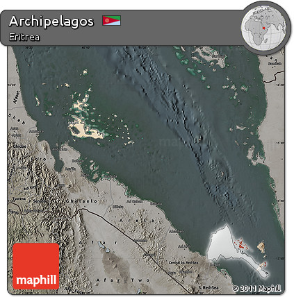 Satellite Map of Archipelagos, darken, semi-desaturated