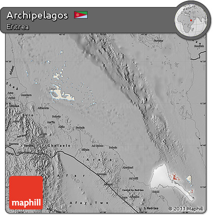 Shaded Relief Map of Archipelagos, darken, desaturated
