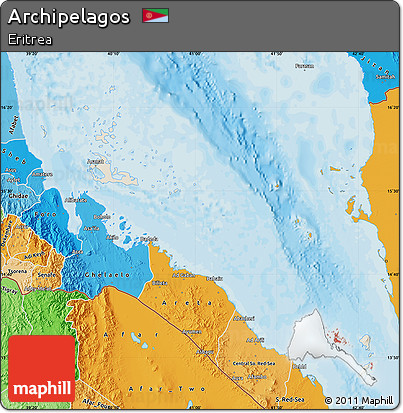 Shaded Relief Map of Archipelagos, political shades outside