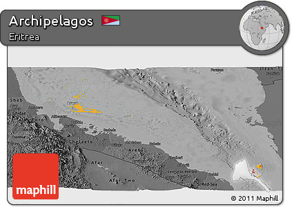 Political Panoramic Map of Archipelagos, darken, desaturated