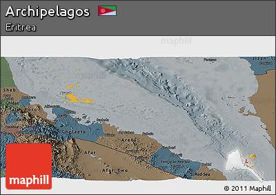 Political Panoramic Map of Archipelagos, darken, semi-desaturated