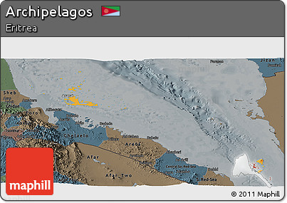 Political Panoramic Map of Archipelagos, darken, semi-desaturated