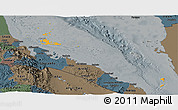 Political Panoramic Map of Archipelagos, darken, semi-desaturated