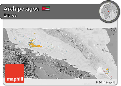 Political Panoramic Map of Archipelagos, desaturated