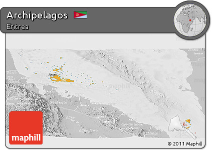 Political Panoramic Map of Archipelagos, lighten, desaturated