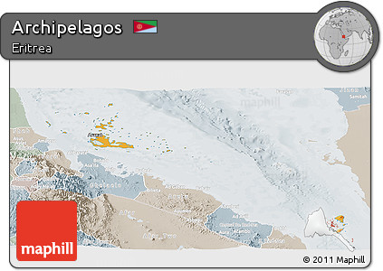 Political Panoramic Map of Archipelagos, lighten, semi-desaturated