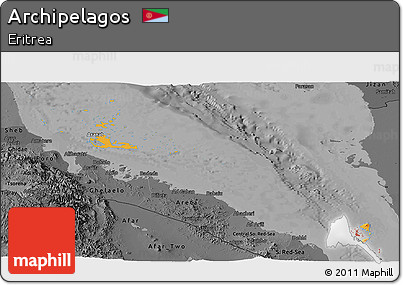 Political Shades Panoramic Map of Archipelagos, darken, desaturated
