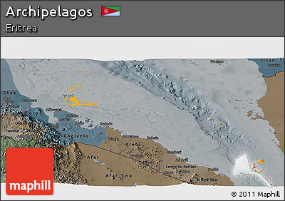 Political Shades Panoramic Map of Archipelagos, darken, semi-desaturated