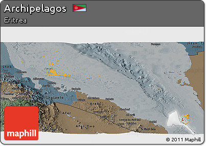 Political Shades Panoramic Map of Archipelagos, darken, semi-desaturated