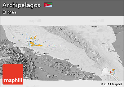 Political Shades Panoramic Map of Archipelagos, desaturated