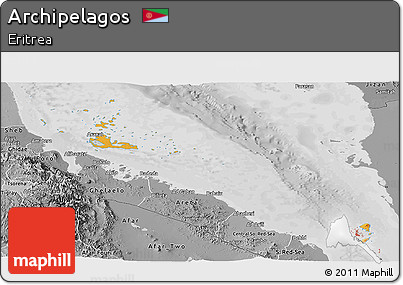 Political Shades Panoramic Map of Archipelagos, desaturated