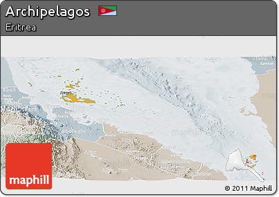 Political Shades Panoramic Map of Archipelagos, lighten, semi-desaturated