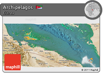 Political Shades Panoramic Map of Archipelagos, satellite outside