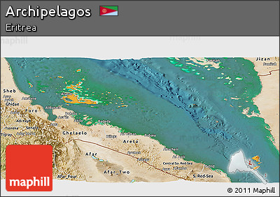 Political Shades Panoramic Map of Archipelagos, satellite outside