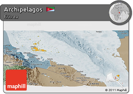 Political Shades Panoramic Map of Archipelagos, semi-desaturated