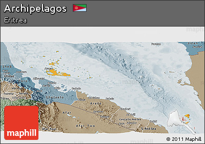Political Shades Panoramic Map of Archipelagos, semi-desaturated