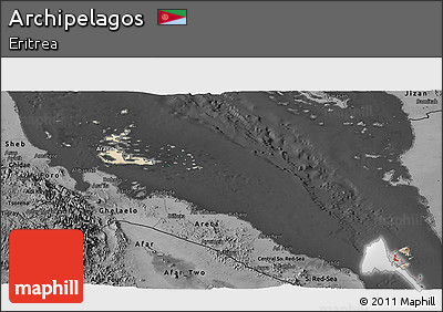 Satellite Panoramic Map of Archipelagos, darken, desaturated