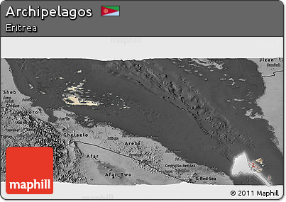 Satellite Panoramic Map of Archipelagos, darken, desaturated