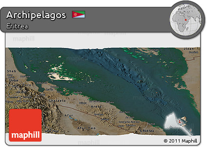 Satellite Panoramic Map of Archipelagos, darken