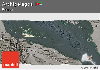 Satellite Panoramic Map of Archipelagos, darken, semi-desaturated